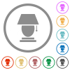 Table lamp flat color icons in round outlines on white background - Table lamp flat icons with outlines