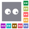 Watching eyes solid flat icons on simple color square backgrounds - Watching eyes solid square flat icons