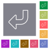 Bottom left side turn arrow solid square flat icons - Bottom left side turn arrow solid flat icons on simple color square backgrounds