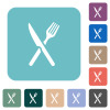 Fork and knife in crossed position white flat icons on color rounded square backgrounds - Fork and knife in crossed position rounded square flat icons