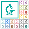 Microscope flat color icons with quadrant frames on white background - Microscope flat color icons with quadrant frames
