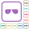 Aviator sunglasses simple icons in color rounded square frames on white background - Aviator sunglasses simple icons