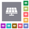 Solar panel solid flat icons on simple color square backgrounds - Solar panel solid square flat icons