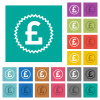 English Pound sticker alternate square flat multi colored icons - English Pound sticker alternate multi colored flat icons on plain square backgrounds. Included white and darker icon variations for hover or active effects.