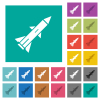 Ballistic missile multi colored flat icons on plain square backgrounds. Included white and darker icon variations for hover or active effects. - Ballistic missile square flat multi colored icons
