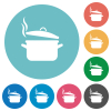 Steaming pot with lid flat white icons on round color backgrounds - Steaming pot with lid flat round icons