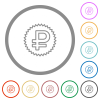 Russian Ruble sticker outline flat icons with outlines - Russian Ruble sticker outline flat color icons in round outlines on white background