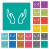 Empty protecting hands outline square flat multi colored icons - Empty protecting hands outline multi colored flat icons on plain square backgrounds. Included white and darker icon variations for hover or active effects.