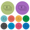 Japanese Yen banknotes outline color darker flat icons - Japanese Yen banknotes outline darker flat icons on color round background