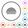 Food tray flat color icons in round outlines on white background - Food tray flat icons with outlines