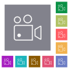 Movie projector outline square flat icons - Movie projector outline flat icons on simple color square backgrounds