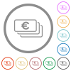 European Euro banknotes outline flat color icons in round outlines on white background - European Euro banknotes outline flat icons with outlines