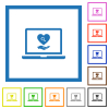 Online Dating on laptop flat color icons in square frames on white background - Online Dating on laptop flat framed icons