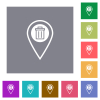 Delete GPS location flat icons on simple color square backgrounds - Delete GPS location square flat icons