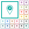 Find GPS location flat color icons with quadrant frames on white background - Find GPS location flat color icons with quadrant frames