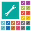 Single wrench multi colored flat icons on plain square backgrounds. Included white and darker icon variations for hover or active effects. - Single wrench square flat multi colored icons