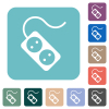 Portable electrical outlet with two sockets and cord solid icons on round glass buttons in multiple colors. Arranged layer structure - Portable electrical outlet with two sockets and cord solid color glass buttons