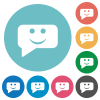 Rounded square smiling chat bubble solid flat round icons - Rounded square smiling chat bubble solid flat white icons on round color backgrounds