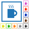 A mug of hot drink solid flat color icons in square frames on white background - A mug of hot drink solid flat framed icons