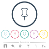 Push pin outline flat color icons in round outlines - Push pin outline flat color icons in round outlines. 6 bonus icons included.