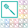 Barbecue spatula solid flat color icons with quadrant frames on white background - Barbecue spatula solid flat color icons with quadrant frames