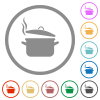 Steaming pot with lid flat color icons in round outlines on white background - Steaming pot with lid flat icons with outlines