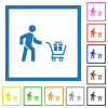 Shopping person with gifts flat color icons in square frames on white background - Shopping person with gifts flat framed icons