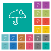 Umbrella with single raindrop outline square flat multi colored icons - Umbrella with single raindrop outline multi colored flat icons on plain square backgrounds. Included white and darker icon variations for hover or active effects.