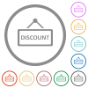 hanging discount table flat color icons in round outlines on white background - hanging discount table flat icons with outlines