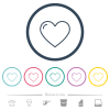 Heart shape outline flat color icons in round outlines. 6 bonus icons included. - Heart shape outline flat color icons in round outlines