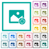 Add new image flat color icons with quadrant frames on white background - Add new image flat color icons with quadrant frames