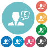 English Pound financial advisor flat round icons - English Pound financial advisor flat white icons on round color backgrounds