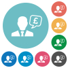 English Pound financial advisor flat white icons on round color backgrounds - English Pound financial advisor flat round icons