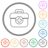 First aid kit outline flat color icons in round outlines on white background - First aid kit outline flat icons with outlines