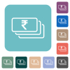 Indian Rupee banknotes outline white flat icons on color rounded square backgrounds - Indian Rupee banknotes outline rounded square flat icons