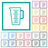 Measuring cup outline flat color icons with quadrant frames on white background - Measuring cup outline flat color icons with quadrant frames