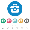 First aid kit solid flat white icons on round color backgrounds. 6 bonus icons included. - First aid kit solid flat round icons