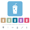 soft drink with straw solid white flat icons on color rounded square backgrounds. 6 bonus icons included - soft drink with straw solid flat icons on color rounded square backgrounds
