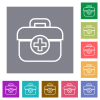 First aid kit outline square flat icons - First aid kit outline flat icons on simple color square backgrounds
