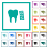 Dental medicine flat color icons with quadrant frames on white background - Dental medicine flat color icons with quadrant frames