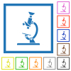 Microscope flat color icons in square frames on white background - Microscope flat framed icons