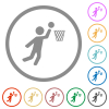 Basketball player flat color icons in round outlines on white background - Basketball player flat icons with outlines