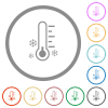 Thermometer frosty temperature flat color icons in round outlines on white background - Thermometer frosty temperature flat icons with outlines