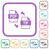 PDF TIF file conversion simple icons in color rounded square frames on white background - PDF TIF file conversion simple icons