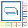 Empty banknotes outline flat framed icons - Empty banknotes outline flat color icons in square frames on white background