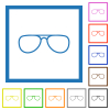 Glasses flat framed icons - Glasses flat color icons in square frames on white background