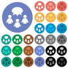 Three talking persons with oval bubble solid round flat multi colored icons - Three talking persons with oval bubble solid multi colored flat icons on round backgrounds. Included white, light and dark icon variations for hover and active status effects, and bonus shades.