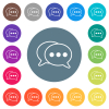 Two oval active chat bubbles outline flat white icons on round color backgrounds. 17 background color variations are included. - Two oval active chat bubbles outline flat white icons on round color backgrounds