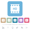 HD movie format white flat icons on color rounded square backgrounds. 6 bonus icons included - HD movie format flat icons on color rounded square backgrounds