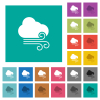 Windy weather multi colored flat icons on plain square backgrounds. Included white and darker icon variations for hover or active effects. - Windy weather square flat multi colored icons